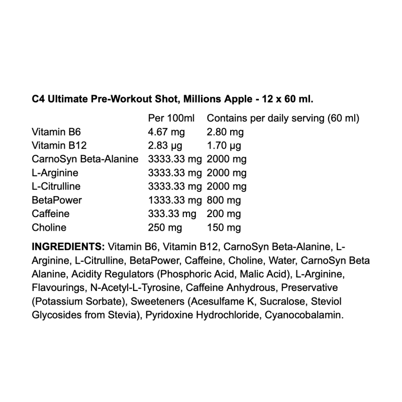 Cellucor C4 Ultimate Pre-Workout Shot – Booster liquide ultra-concentré pour énergie, endurance et performance I TOP BODY