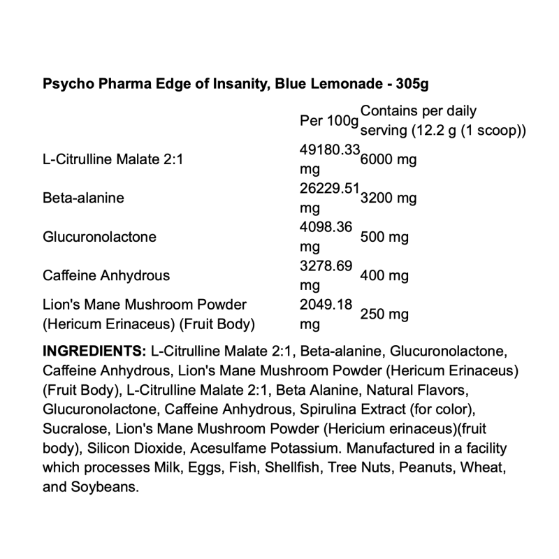 American Supps Psycho Pharma Edge of Insanity – Pré-Workout extrême pour énergie, focus et performance I TOP BODY