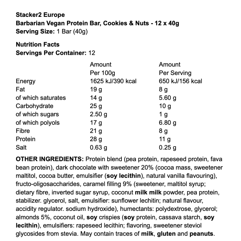 Stacker2 Europe Barbarian Vegan Protein Bar