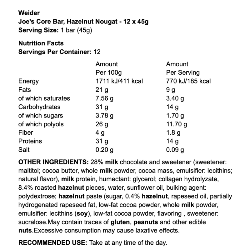 Weider Joe's Core Bar