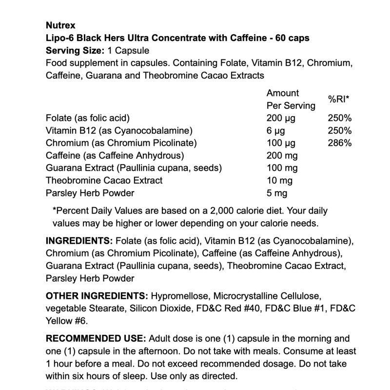 Nutrex Lipo-6 Black Hers Ultra Concentrate avec Caffeine