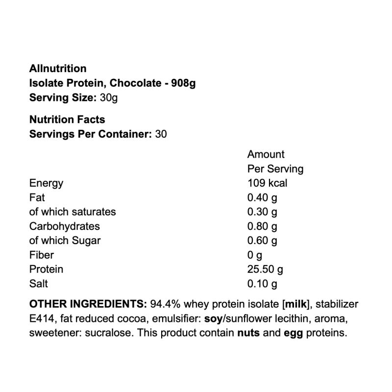 Allnutrition Isolate Protein – Isolat de whey 85 % protéines, faible en sucres et graisses I TOP BODY