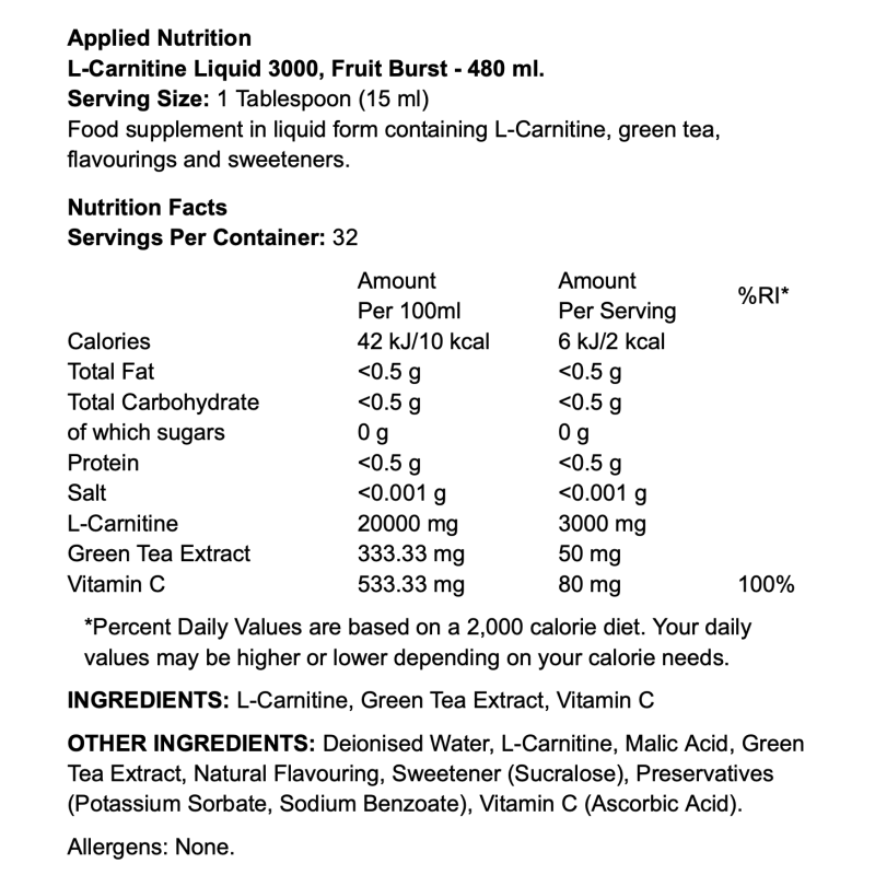 Applied Nutrition L-Carnitine Liquid 3000