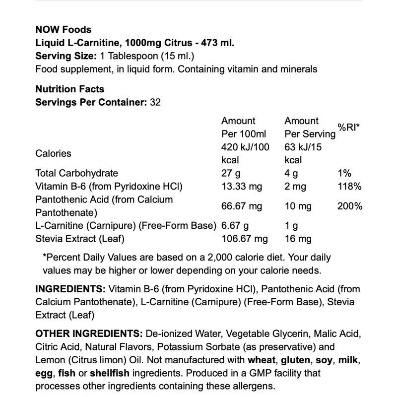 NOW Foods Liquid L-Carnitine