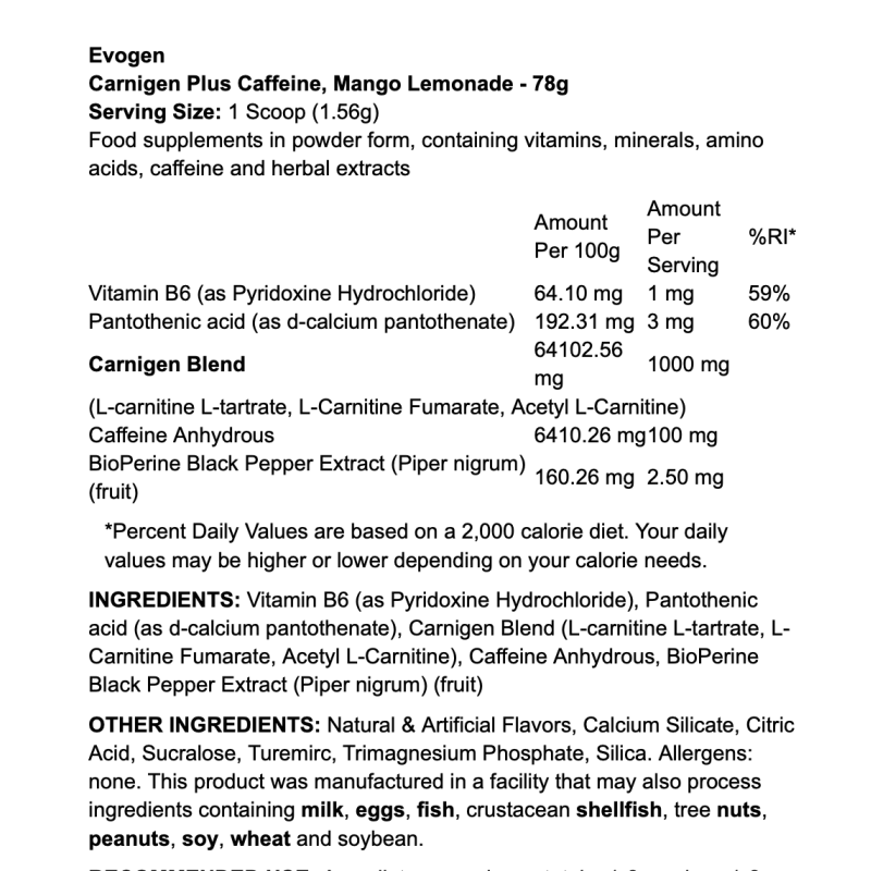 Evogen Carnigen Plus Caffeine