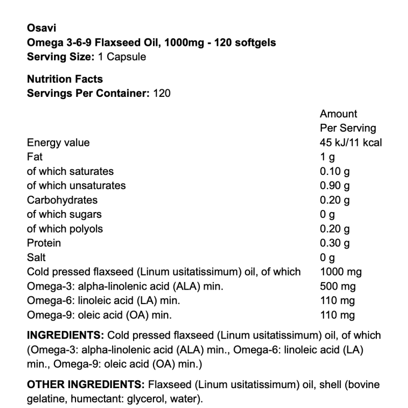 Osavi Omega 3-6-9 Flaxseed Oil