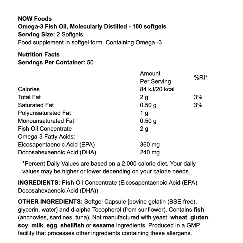 NOW Foods Omega-3 Fish Oil Molecularly Distilled